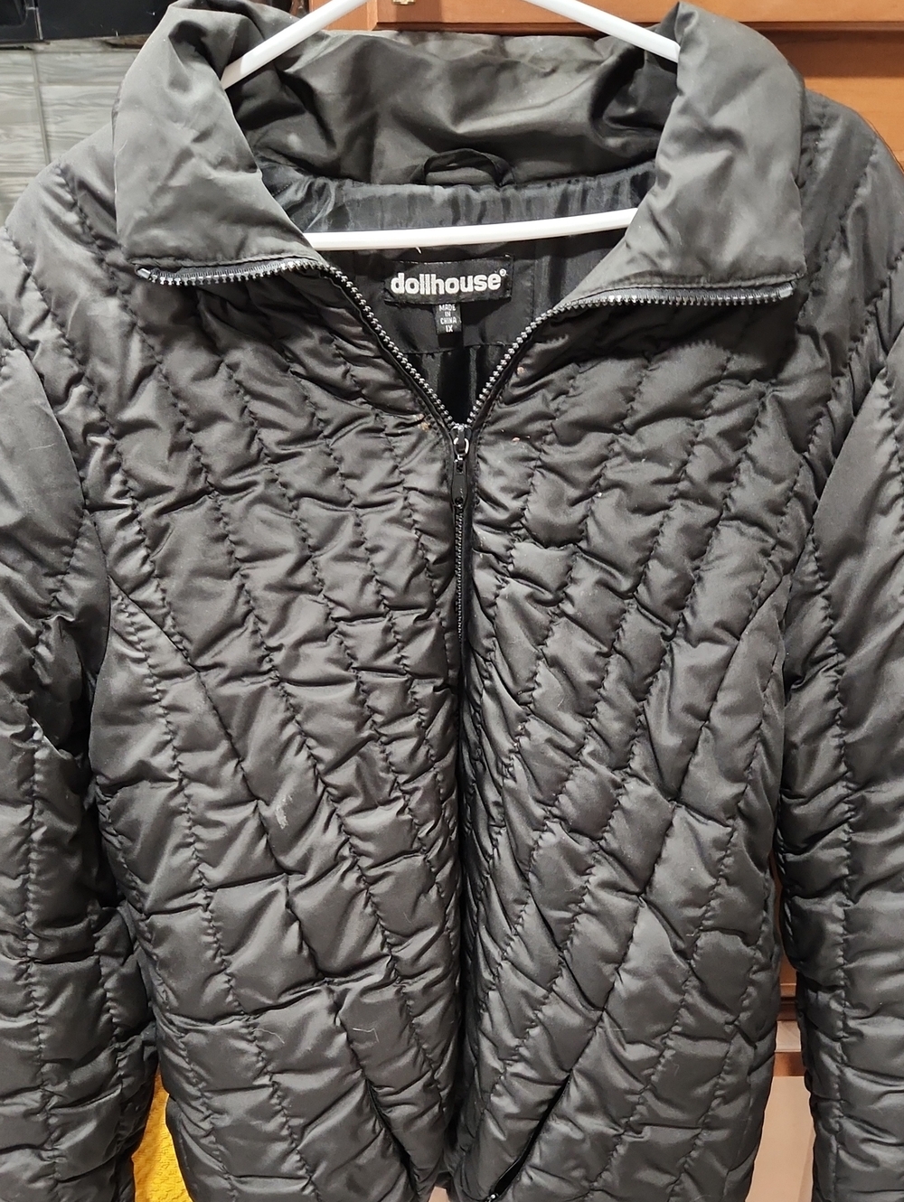 Dollhouse Charcoal Quilted Diagonal-Stitch Puffer Jacket